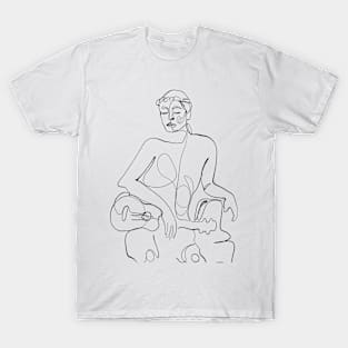 Woman Musician with Guitar - One Line Drawing T-Shirt